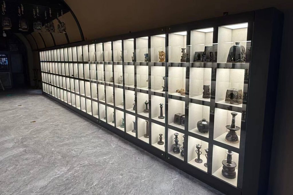 grid display cabinet with LED lighting